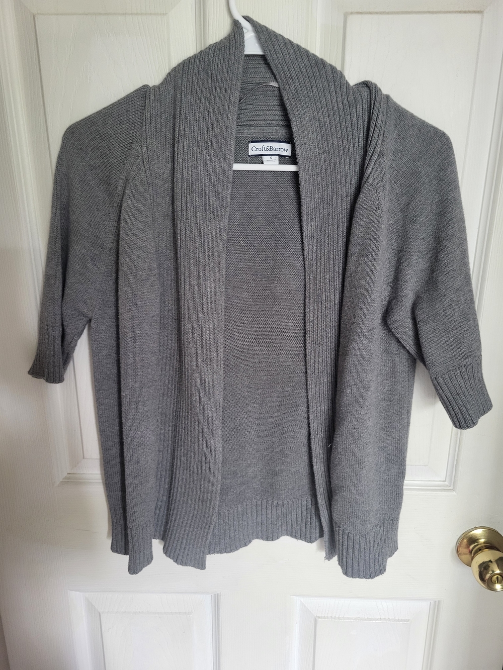croft & barrow Gray Open-Front Ribbed Collar Cardigan
